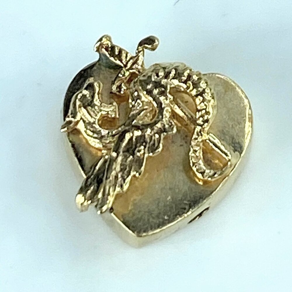 Antique 14K yellow gold 3D Griffin Heart shape sliding charm 2.5g 17.7mm JR408